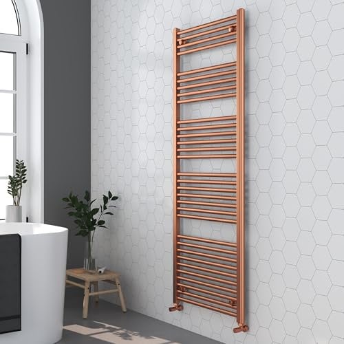 600mm (w) x 1600mm (h) Straight Brushed Copper Heated Towel Ladder Rail Bathroom Radiator - 2945 BTUs