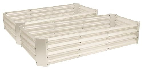 Harbour Housewares Raised Garden Bed - Ivory - 180 x 90cm - Rectangle - Pack of 2 - Bottomless Metal Raised Bed Galvanised Steel Planter Box for Growing Outdoor Plants, Vegetables, Flowers and Herbs