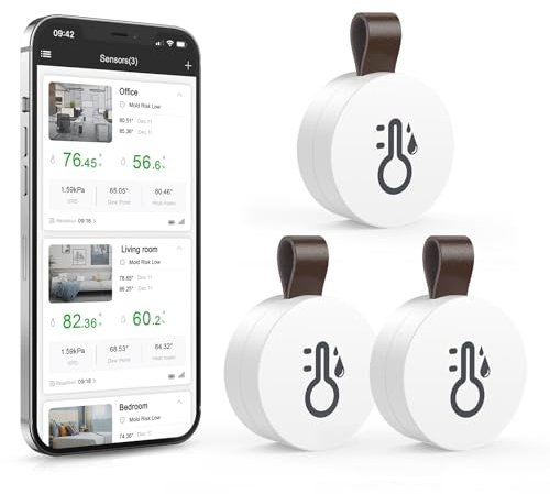 OQIMAX Bluetooth Thermometer Hygrometer, Temperatur und Luftfeuchtigkeitsmesser mit APP & Datenspeicherung, Digital Temperatur Feuchtigkeitssensor für Haus, Gewächshaus, Weinkeller, 3 Stück