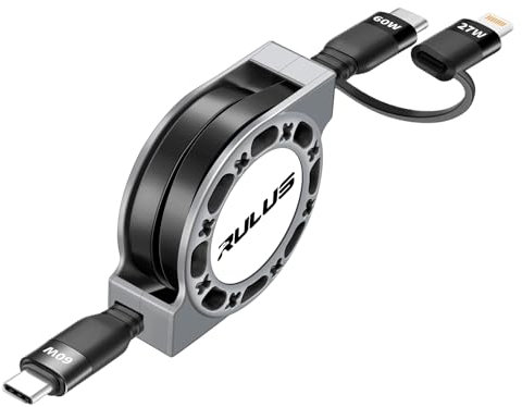 RULUS 2 in 1 Multi Charger Cable 60W, Retractable Charging Cable USB C to USB C/Lightning (PD 27W) Fast Charging & Data Sync for iPhone 16/15/14/13,Samsung Galaxy,Tablet and more