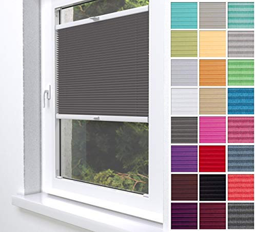 Home-Vision® Premium Plissee Faltrollo ohne Bohren zum Kleben Innenrahmen Blickdicht Sonnenschutz Jalousie für Fenster & Tür (Graphit - Höhe 120cm x Breite 100cm)