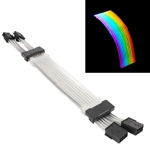 5V 3PIN ARGB GPU-Kabel, 30 cm 2x8PIN auf 2x8PIN ARGB Sync Power Verlängerungskabel4-seitiges Leuchtendes Netzteilkabel für PC-Gehäuse Schwarz