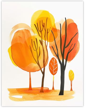 Artery8 Abstract Park Autumn Trees Watercolour Painting Living Room Unframed Wall Art Print Poster Home Decor Premium