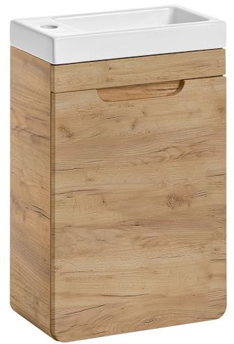 Lomadox Waschtischunterschrank inkl. Keramikwaschbecken 41 cm Gäste WC Badezimmer Schrank Eiche Nb. B/H/T ca. 41/69/22 cm