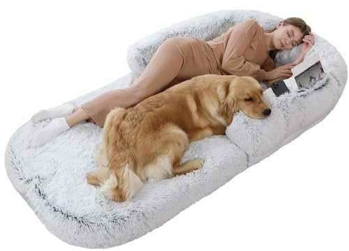 Faltbares Hundebett für Menschen, bequemes riesiges Hundebett in Menschengröße für Erwachsene, waschbare, Flauschige Haustiermatte, orthopädisches Hundesofa(Gray)
