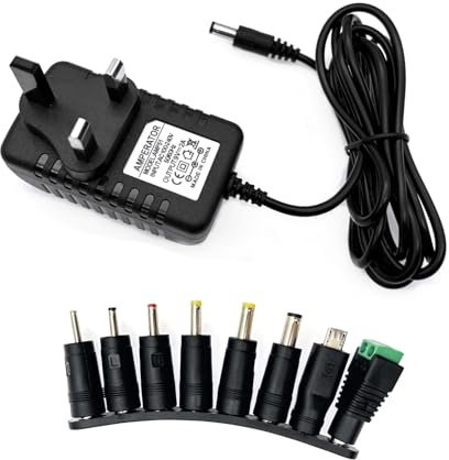 JZK 9V 2A Power adapter with 8 Tips, 9 V Adaptor, 9 volt 2 amp DC power adapter charging cable, AC Adapter for Printer, CCTV Camera, LED Strip Lights, Router