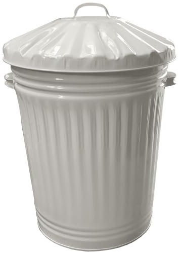 90L Cream Retro Bin Vintage Style Metal Dustbin with Lid Suitable for Indoor or Outdoor - Classic Bin Steel Dustbin for Animal Feed, General Waste, Storage - Cream - 90 Litre