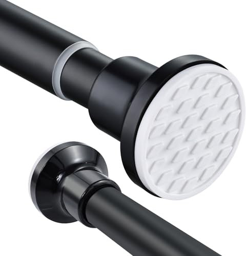 Extendable Shower Curtain Pole 73-134cm Stainless Steel Shower Curtain Rod Tension Rod Adjustable Telescopic Curtain Poles No Drilling Shower Curtain Rail for Bathroom Window Kitchen Wardrobe, Black