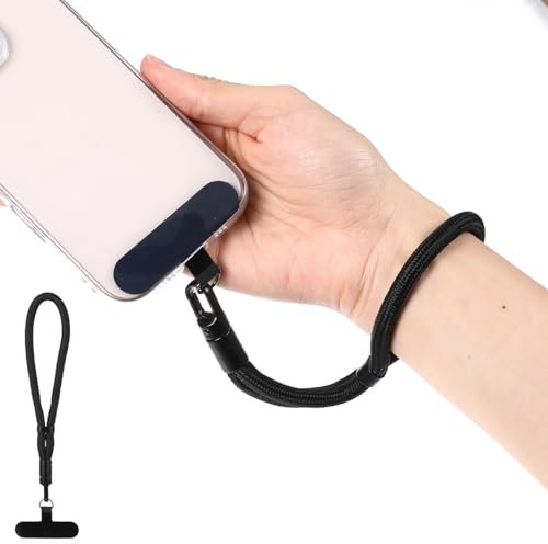 Wanmu Handykette Universal zum Umhängen, Handy Lanyard, Handy-Umhängeband, Verstellbares Handy-Armband, Multifunktionale Patch-Armbänder Handyband mit Kordel für die meisten Smartphones(Black)