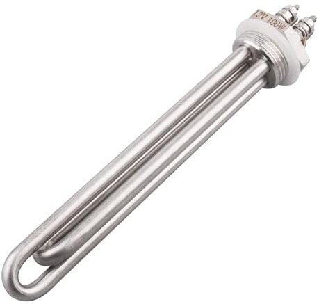 Edelstahl-Heizpatrone 1 Zoll (DN25) Durchmesser 33.2 mm 12 V 100 W BSP Messingflansch mit Silikonring