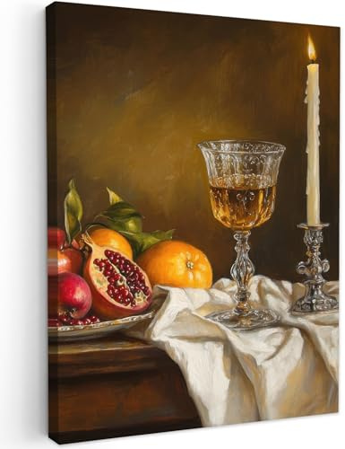 MuchoWow© Bilder Wohnzimmer Deko Modern Wandbild Kunstdruck auf Leinwand | 30x40 cm - Bild Schlafzimmer über Bett Room Decor Geschenke Obst - Stilleben - Wein - Kerze