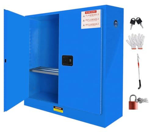 QMNUZCFD 110 Liter Chemikalienschrank, Stahlschrank for brennbare Stoffe mit abschließbaren, manuell schließenden Türen, 112 x 109 x 46 cm, verstellbare Einlegeböden, blau