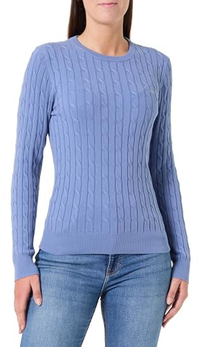 Gant Damen Stretch Cotton Cable C-Neck Pullover, Greyish Blue, L EU
