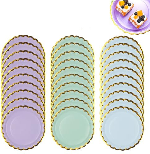 KEQAR Piatti di carta 30 pezzi, piatti compleanno eleganti, set piatti usa e getta per feste e decorazioni (17,8 cm) (Blu, Verde, Rosa)