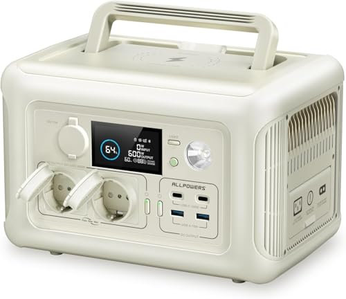 ALLPOWERS Centrale Elettrica Portatile 299Wh 600W R600 Beige LiFePO4 Batteria Backup, Generatore Solare MPPT UPS per Campeggio, Festa, RV, Uso Casa, Ricarica Rapida 0-100% in 1 ora
