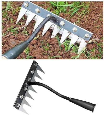 Rastrillo de acero grueso de 7 dientes, rastrillo desmontable mejorado 2025 para jardinería y deshierbe, rastrillos de nivelación de césped, rastrillos de hierro resistente, rastrillos de jardín