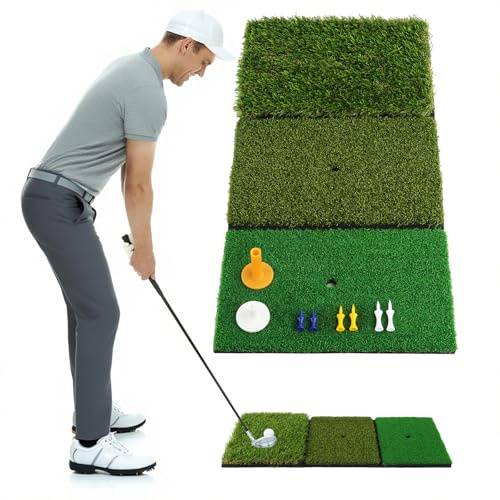 Golf Practice Mats, 3-in-1 Multi-Functional Golf Mat - Artificial Turf Golf Training Aids for Hitting,Swing & Putting Training -Perfect for Indoor & Outdoor Golf Practice (Upgrade Version)