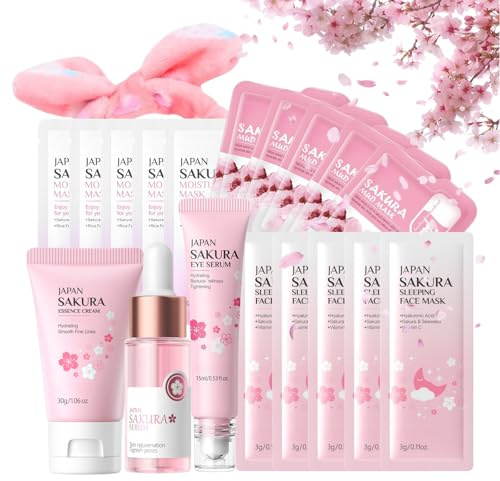 Sakura Skincare Set Teenager Mädchen Geschenke - 19 Stück Skin Care Set - Geschenkset Frauen - Beauty Set Mädchen - Gesichtspflege Set Damen mit Gesichtsmaske & Schlammmaske (19 PCS)