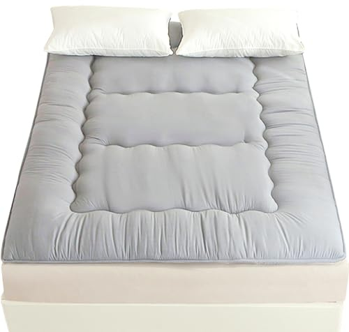 FISHDRU Futon-Matratze, japanische Bodenmatratze, Japanisches Bodenbett, faltbares Tatami-Bett, aufrollbare Schlafunterlage für Gästeraum, Schlafzimmer (Hellgrau, Twin-Matratze(99 * 203CM))