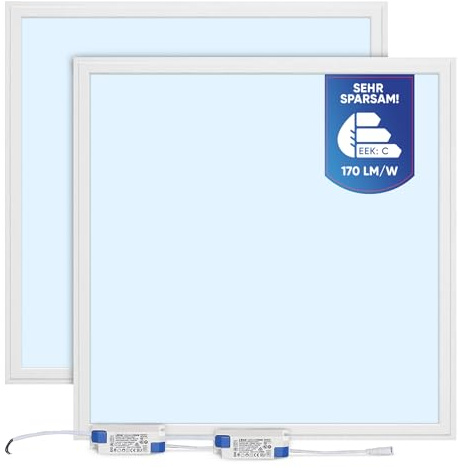 LECOM 2x LED Einlegeleuchte 62x62 Kaltweiß 6500K 4250lm 25W Systemdecken | LED Panel 4250 Lumen für starke, gleichmäßige Ausleuchtung großer Flächen. Ideal für Gewerberaum, Funktionsraum, Technikraum.