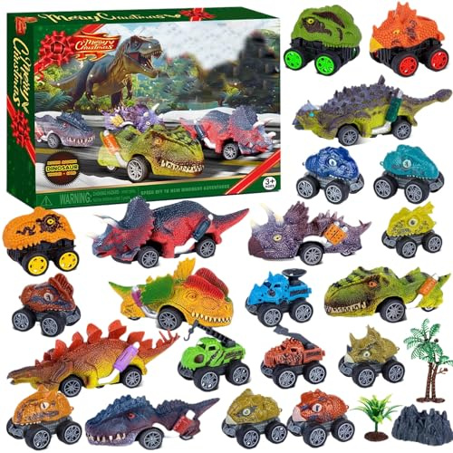 Dinosaurier Autos Adventskalender 2025, 24 Tägiger Weihnachtskalender Dinosaurier Truck, Mon-ster Dinos Autos Rückziehfunktion Adventskalender, Dinos Auto Countdown Kalender, Für Kleinkinder Geschenk