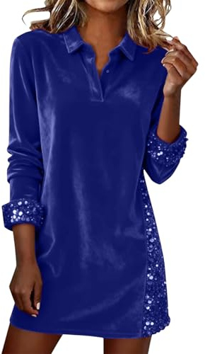 Going Out Tops for Women UK Sequin Top - Long Tunic Tops Ladies Velvet Jumpers, Sparkly Top Long Sleeve Jumper Dress, V Neck Jumper Glitter Shirts for Christmas Party Evening Club