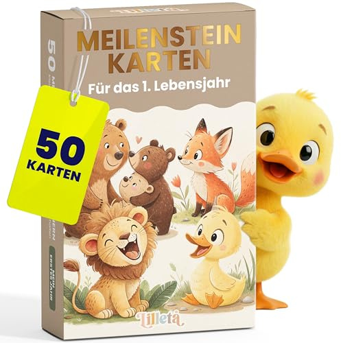 Lilleta ® Meilensteinkarten Baby – 50 Karten zum Festhalten der Meilensteine im ersten Jahr – Baby Monatskarten für bleibende Erinnerungen – Geschenkfür die Babyparty