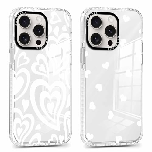 Foonary 2 Pack Cute Heart Print Phone Case for iPhone 16 Pro 6.3, Fashion Design Soft Slim Clear Case Shockproof TPU Bumper Protective Cover for Women Girls