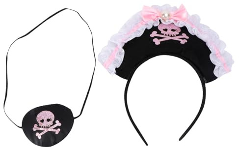 Piratenkopf Halloween Haarband mit Perlen Schleife, Rosa, 1 Satz