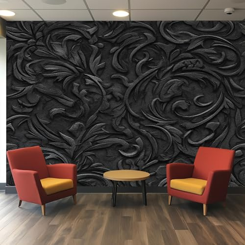 VIXENIUM Damask Wallpaper for Living Room Kitchen Bedroom, Goth Black Jacquard Wallpaper Wall Art Stickers Mural 140x200 cm, Damask Sticker for Walls Decor