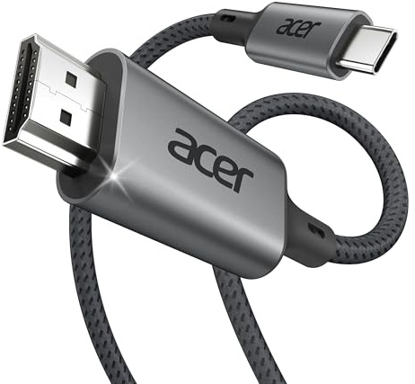 Acer USB C auf HDMI Kabel 4K@60Hz, Thunderbolt 3/4 kompatibel, Aluminium+Nylon, Typ-C zu HDMI für iPhone 15/16 Pro Max, MacBook iPad Pro/Air, iMac, Surface Book 2, Samsung S24, Pixelbook usw. -4.5m