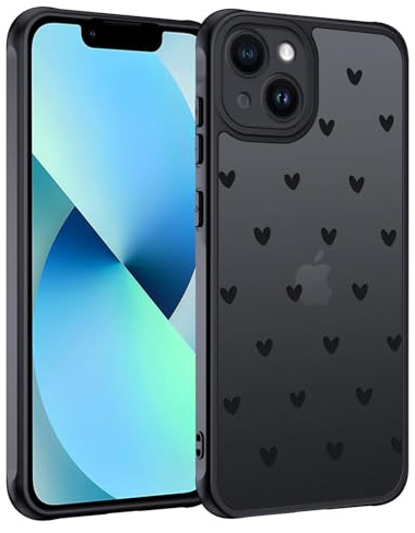 Handyhülle für iPhone 13 Mini Hülle Herz Muster Matt Schutzhülle, Schwarz | Aesthetic Motiv Herz Muster Design Transluzente Schlanke Hart Case Kratzfeste PC Rückseite + TPU Bumper Stoßfest Schutzhülle
