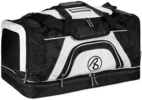 BRUBAKER 'Big Base' XXL Sporttasche 90 L mit großem Nassfach als Bodenfach + Schuhfach - Schwarz/Weiß