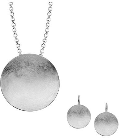 Nenalina Damen Schmuckset Silber gebürstet, Halskette mit Anhänger und Ohrhänger im runden Kreis Design, Damen Kette und Ohrring Set für Frauen und Mädchen, 925 Sterling Silber, Länge 45cm