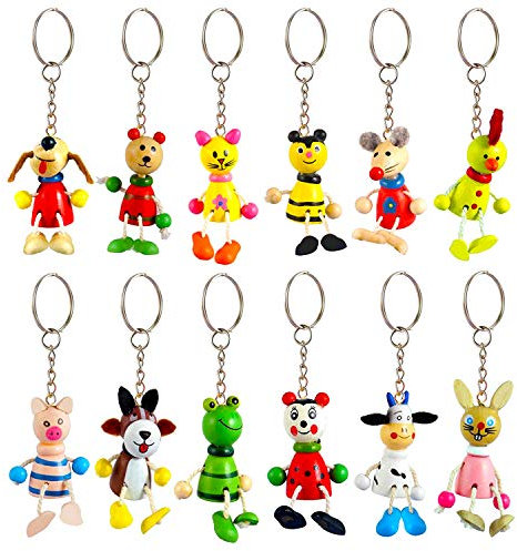 Henbrandt » 12 x Animal Wooden Key rings ✮ Bag Charms ✮ Keychains ✮ Novelty Gifts ✮ Party Bag Fillers