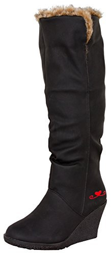 LOVENESS, Damen Fellstiefel Damenfellstiefel Stiefeletten gefuetterte Stiefel Boots, Farbe Schwarz, EU 40
