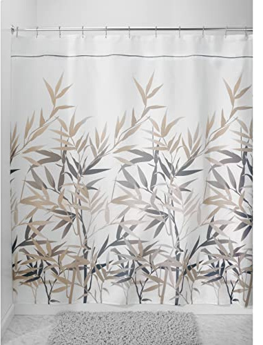 mDesign Duschvorhang Anti-Schimmel - 180 cm x 200 cm - schwarz/brauner Dusch- & Badewannenvorhang - 12 vorgenähte Löcher für einfache Aufhängung