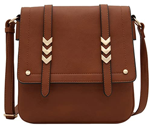 Double Compartment Large Flapover Crossbody Bag with Colorblock Straps