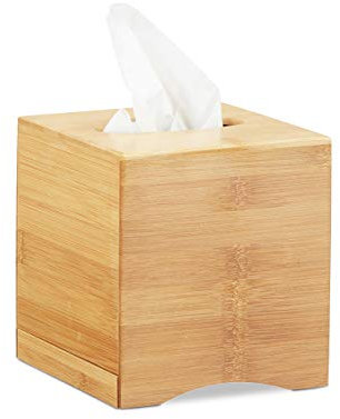 Relaxdays Kosmetiktücherbox quadratisch, Taschentuchbox Holz, Kosmetikbox Bambus, HxBxT: 15,5 x 14,5 x 14,5 cm, natur