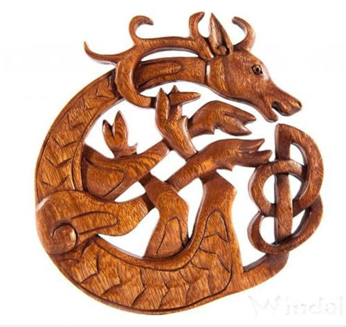 Wandschmuck Wandbild Cernun Keltischer Hirsch aus Holz