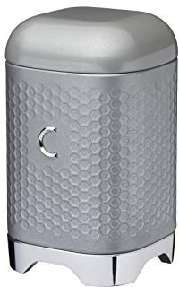KitchenCraft Lovello Textured Coffee Canister with Geometric Hexagon Pattern, 11 x 11 x 19 cm (4.5 x 4.5 x 7.5) - Shadow Grey