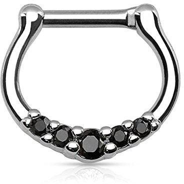 Piercingfaktor Piercing Ring Septum Tragus Helix Ohr Nase Lippe Brust Intim Nasenpiercing Nasenring Ohrpiercing Schild Clicker mit Strass Stein Silber Schwarz 1,2mm