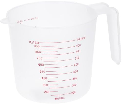 Bambelaa! Misurino da 1 l, in plastica trasparente, diverse scale di misurazione, farina, zucchero, acqua, lavabile in lavastoviglie