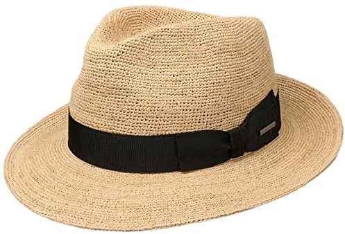 Stetson Chapeau en Paille Jenkins Crochet Femme/Homme - Made in Italy de Soleil Plage avec Ruban Gros Grain Été Printemps-été - XXL (62-63 cm) Nature
