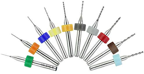 KBNIAN Micro Brocas, Kit de 10 piezas de Brocas de Carburo Miniatura PCB CNC con Diferentes Tamaños de 0,3 mm a 1,2 mm Herramientas Rotatorias para Placa de Circuito Y Grabado de Vidrio Joyería