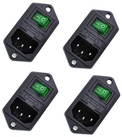 Oiyagai 4pcs IEC320 C14 Módulo de entrada Conector Fusible Interruptor Macho Toma de corriente w Interruptor AC 250V 10A (Verde)