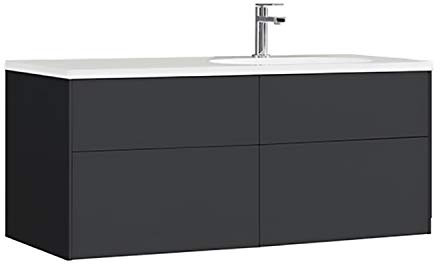 StoneArt Badmöbel Set mit Mineralguss Waschbecken und Unterschrank Waschtisch als Einzel- oder Doppelwaschbecken mit Unterschrank ohne Armaturen Venice VE-1210-I dunkelgrau 120cm rechts