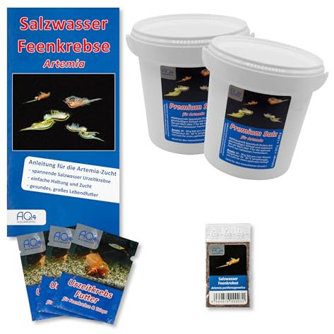 AQ4Aquaristik Artemia Zucht Set (groß) - mehr als 1.000.000 Eier - mit 2 kg Premiumsalz, 3 x Urzeitkrebse Futter und Anleitung, Artemia parthenogenetica
