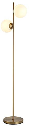 HOMCOM Lampadaire design lampadaire sur pied salon néo-rétro 2 Têtes boules max. 40 W métal doré