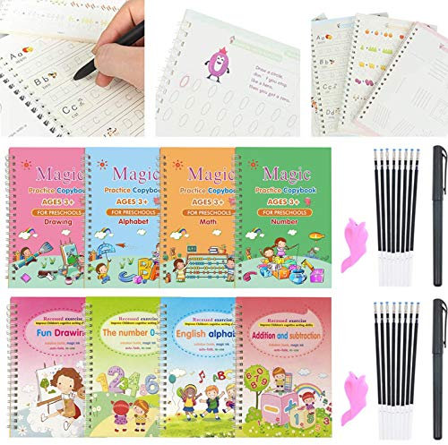 SevenMye 28 Pack Magic Copybook for Kids Reusable Writing Practice Book Practic Print Handwiriting Workbook Calligraphic Letter Writing (Style1)